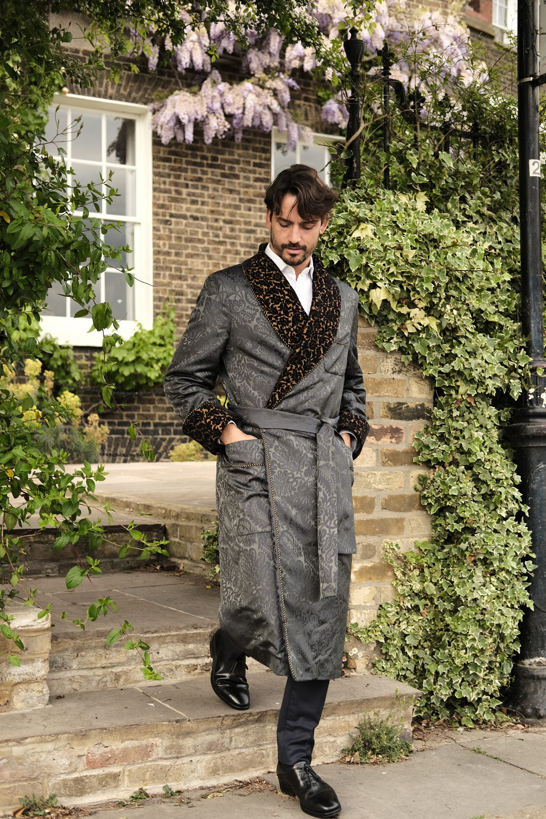 Men's Sarum Indigo 'Holbein' Silk Dressing Gown Sample (size large)